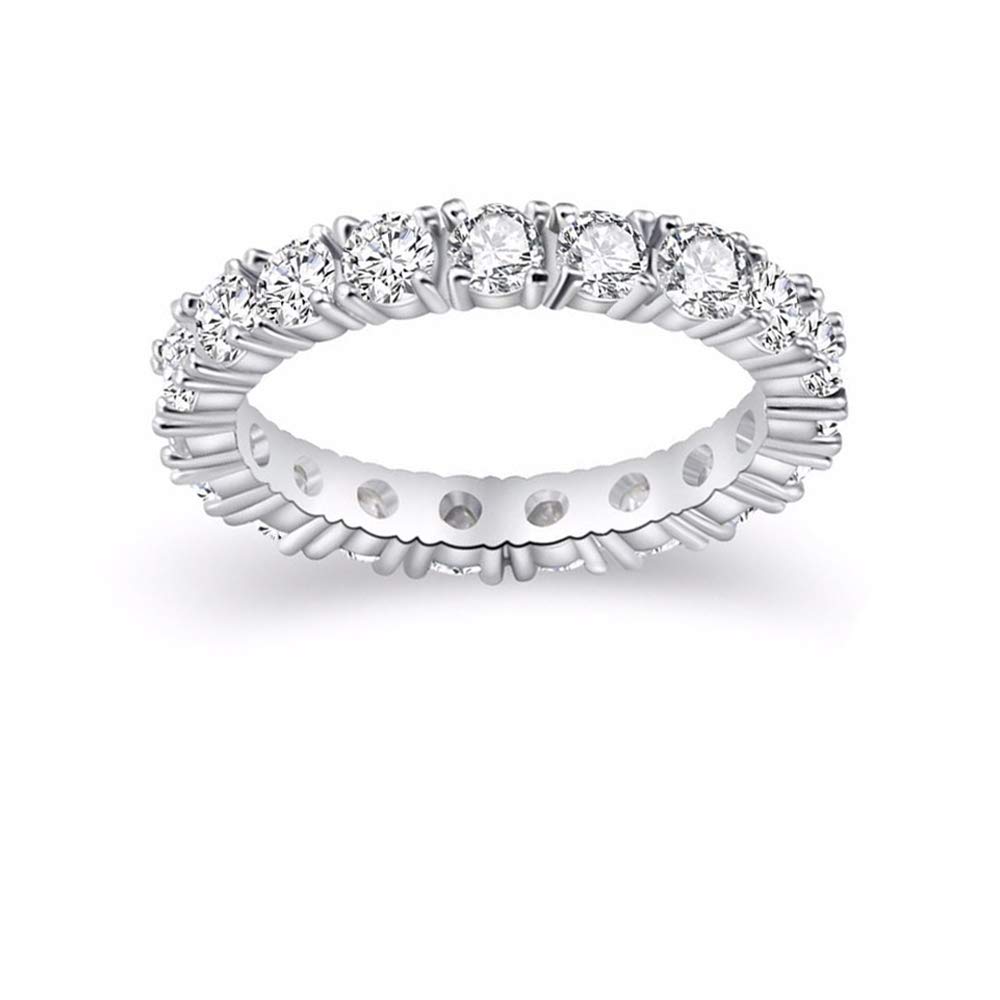 ORENTINI 18K White Gold Plated Cubic Zirconia 4x4MM Square Princess Cut Eternity Ring Band for Women Men