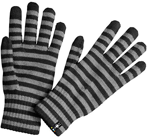 Smartwool Striped Liner Glove | Merino Wool Touchscreen Winter Gloves For Men and Women, Black, Small