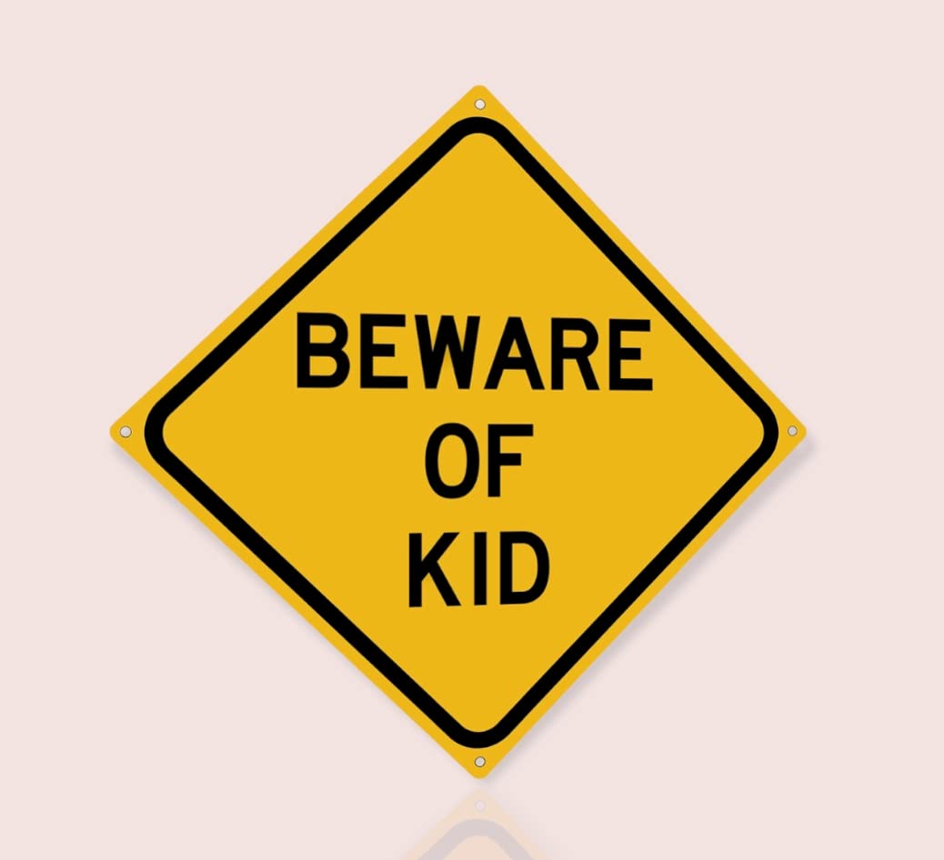 Toothsome Studios Beware of Kid 12" x 12" Funny Tin Sign Home Boys Girls Bedroom Decor