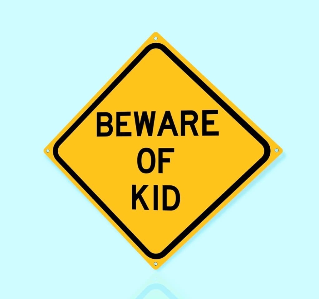 Toothsome Studios Beware of Kid 12" x 12" Funny Tin Sign Home Boys Girls Bedroom Decor