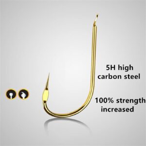 XIAOSAKU Fish Hooks 100 Pcs Non-Barb High Carbon Steel Fishing Hook Saltwater Freshwater Carp Fishing Hook Tool Accessories Golden Size #1/2/3/4/5/6/7 Fish Hook Set (Color : 1#)