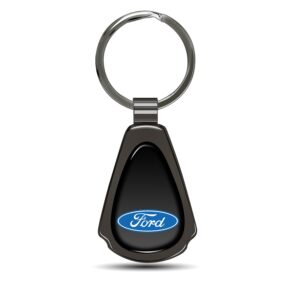 ipick image for ford logo black dome dark gunmetal metal teardrop premium key chain keychain, official licensed