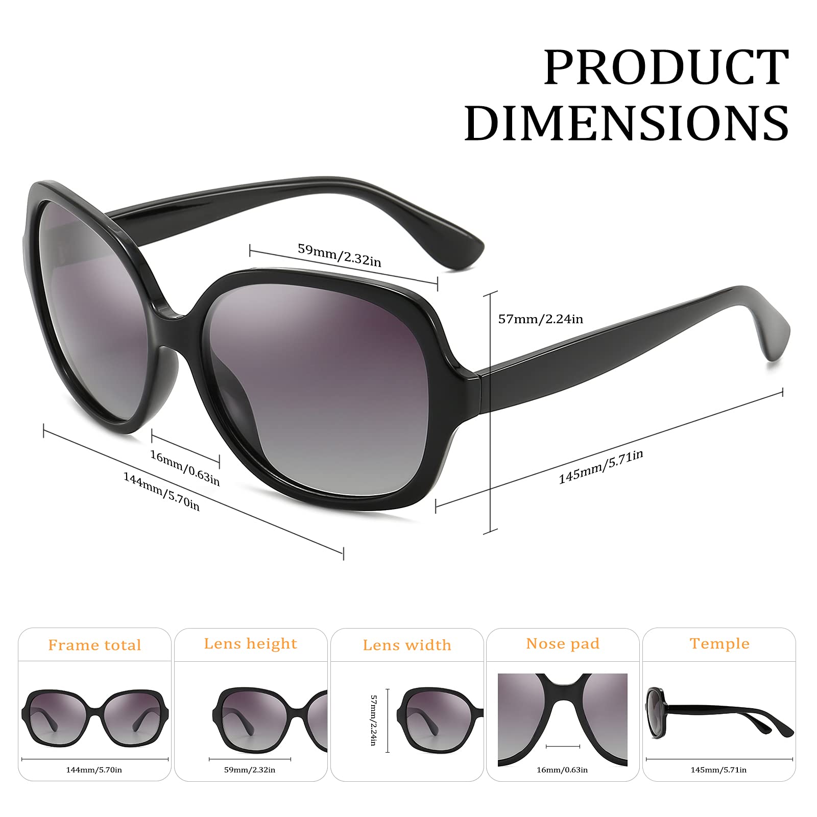 Dollger Oversized Square Polarized Sunglasses For Women UV Protection Big Sunglasses Vintage Large Shades for Ladies Black