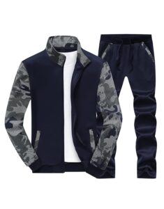 doinline men's sweatsuit tracksuit 2 piece outfit long sleeve jogging running athletic sports suit set blue xl