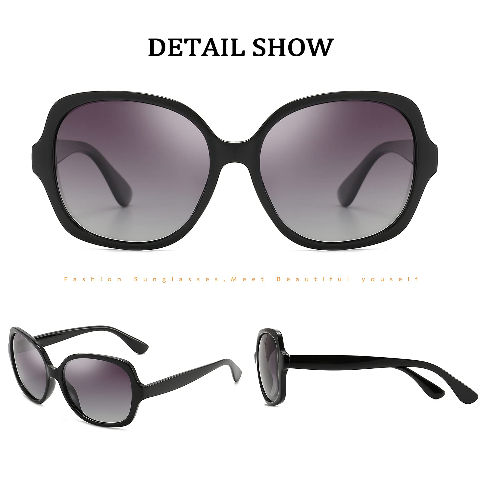 Dollger Oversized Square Polarized Sunglasses For Women UV Protection Big Sunglasses Vintage Large Shades for Ladies Black