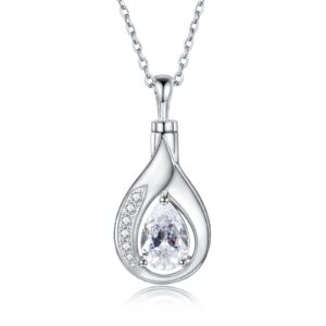 Teardrop Urn Necklace for Ashes - 925 Sterling Silver Blue Cremation Pendant Memorial Keepake Funeral Necklace Jewelry Gifts for Women Wife Mother (White)