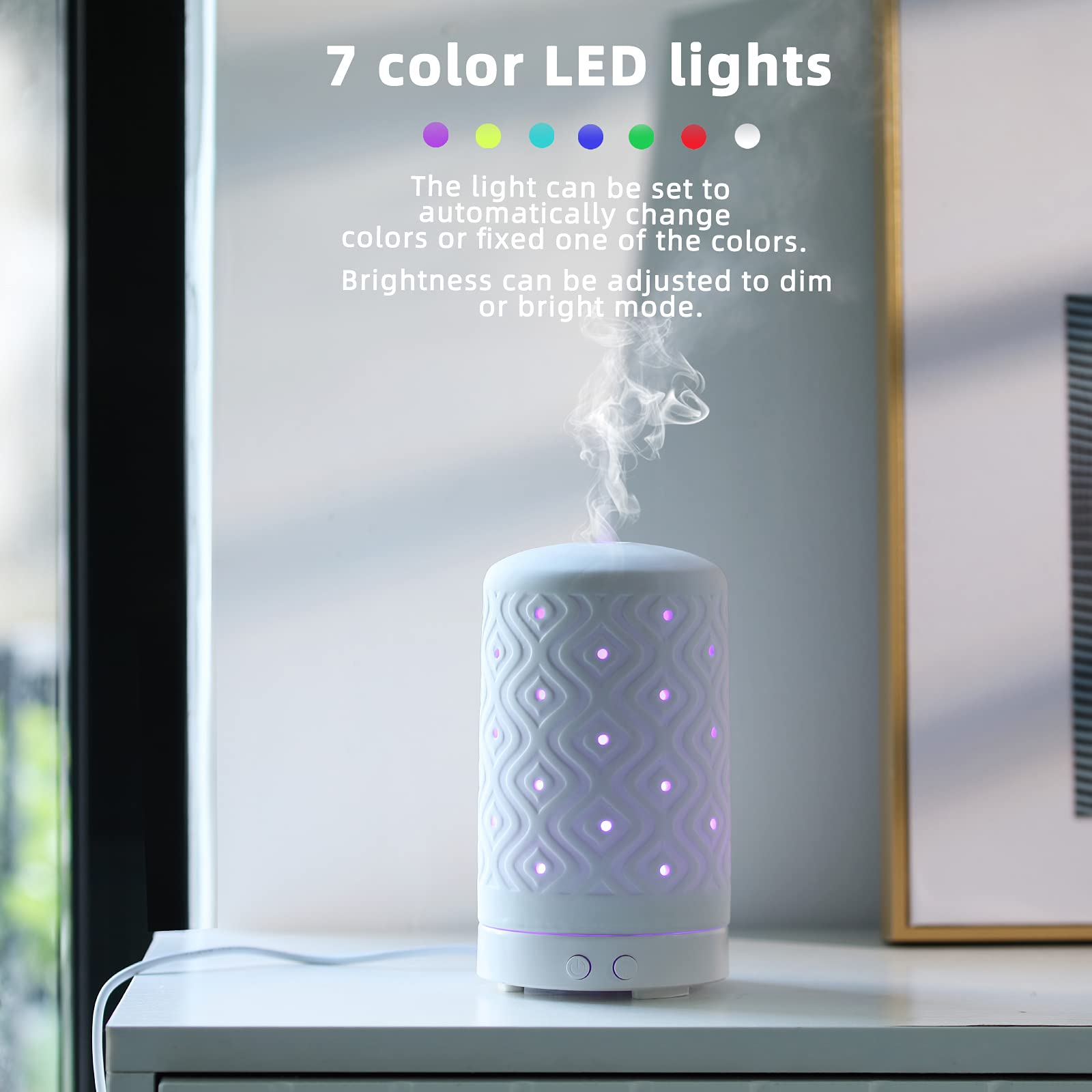 Essential Oil Diffusers Aromatherapy Humidifier: White Ceramic Aroma Infuser for Home Bedroom Office - Vaporizer for Room - Small Machine