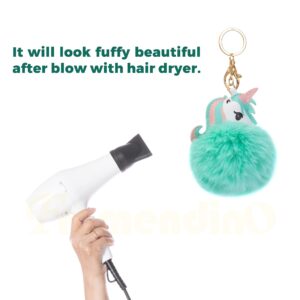 Framendino, 6 Pack Animal Pom Pom Keychain Cute Faux Fur Fluffy Fuzzy Keychain Ball for Girls Women Bag Accessories