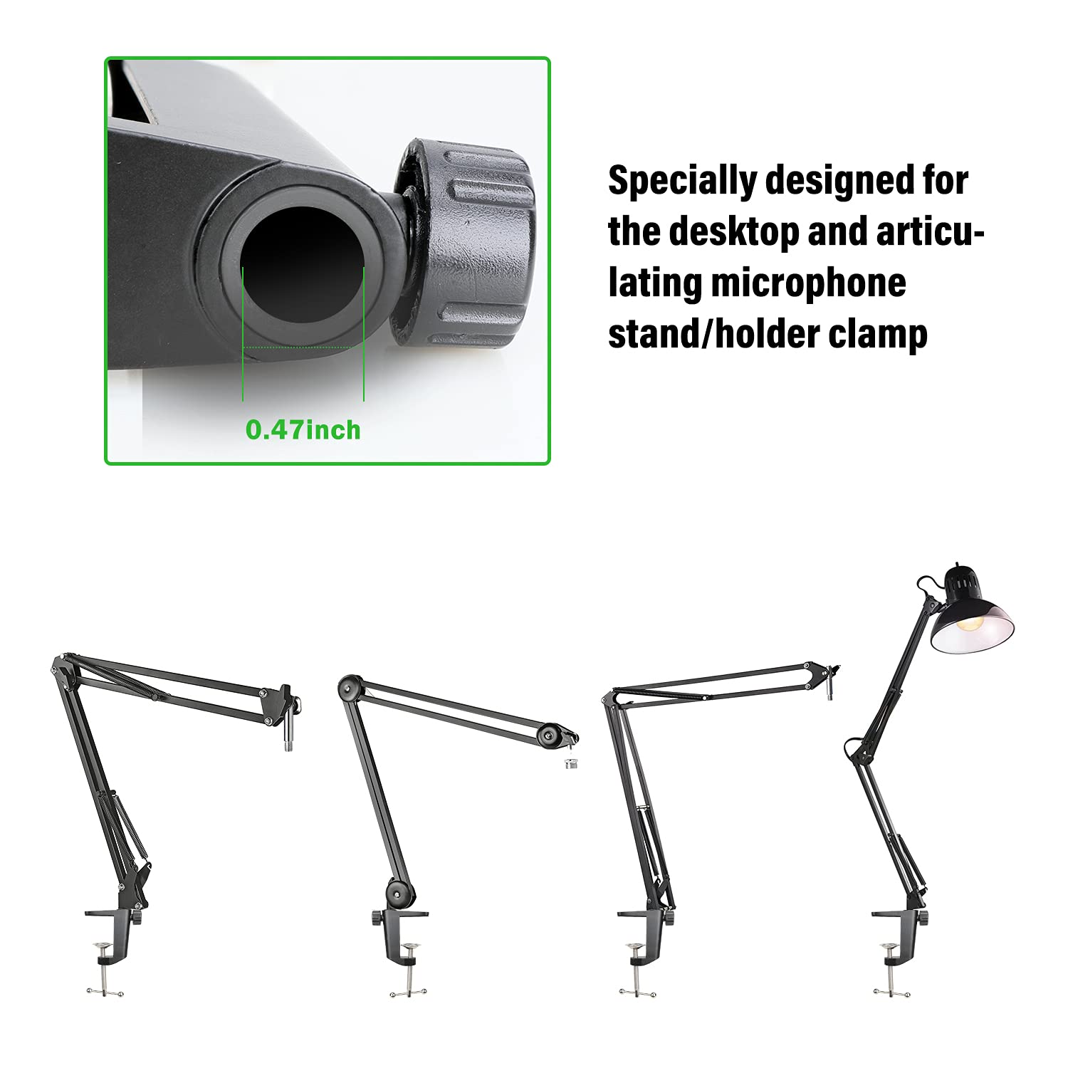 YOUSHARES Table Mount Clamp for Mic - Boom Arm Clamp for Microphone Arm Stand with Adjustable Screw, the Maximum Gap is 55mm/2.16in