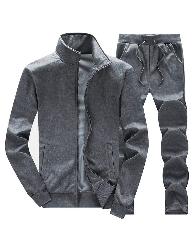 DOINLINE Men's Tracksuit 2 Piece Outfit Long Sleeve Jogging Sweatsuit Running Athletic Sports Set Gray M