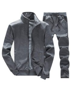 doinline men's tracksuit 2 piece outfit long sleeve jogging sweatsuit running athletic sports set gray xl