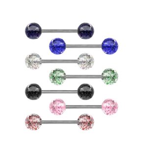 Pierced Owl 14GA Super Glittery Acrylic Ball Ends Grade 23 Solid Titanium Barbell Nipple Rings, Sold as a Pair (Pink)