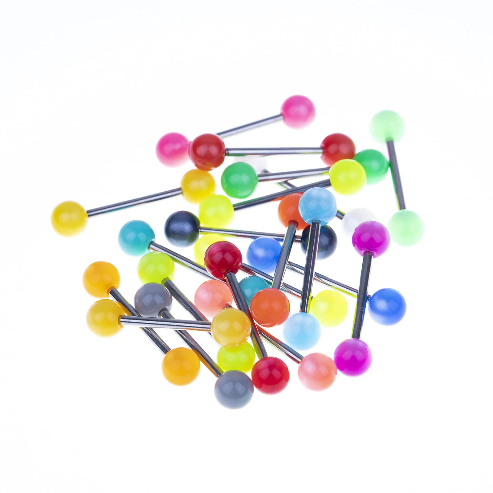 Memsion 20pcs 14G Tongue Rings 316L Surgical Stainless Steel Hypoallergenic Tongue Ring Acrylic Straight Barbell Tongue Piercing Pack Mix Color Nipple Piercing for Women Men