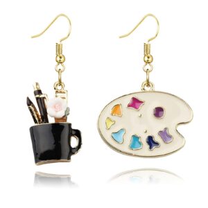 coadipress artist paint palette and paint brush earrings for women unique colorful enamel painter artist dangle drop art paint pallet pendant earrings jewelry gifts (gold palette brush)