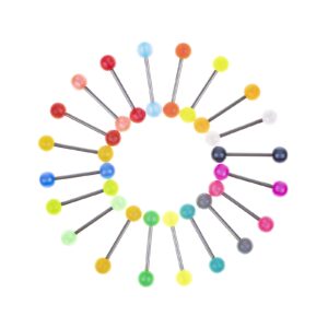 Memsion 20pcs 14G Tongue Rings 316L Surgical Stainless Steel Hypoallergenic Tongue Ring Acrylic Straight Barbell Tongue Piercing Pack Mix Color Nipple Piercing for Women Men