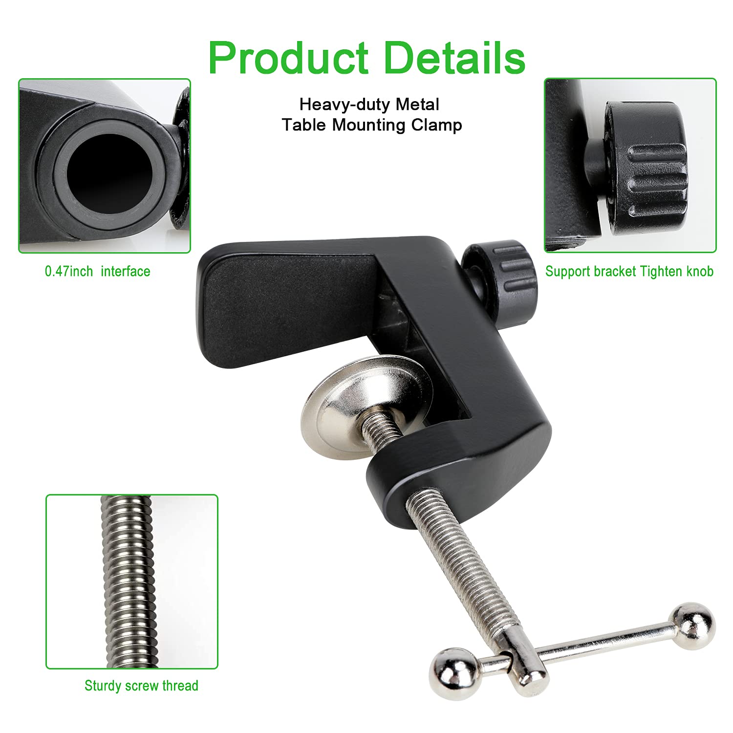 YOUSHARES Table Mount Clamp for Mic - Boom Arm Clamp for Microphone Arm Stand with Adjustable Screw, the Maximum Gap is 55mm/2.16in