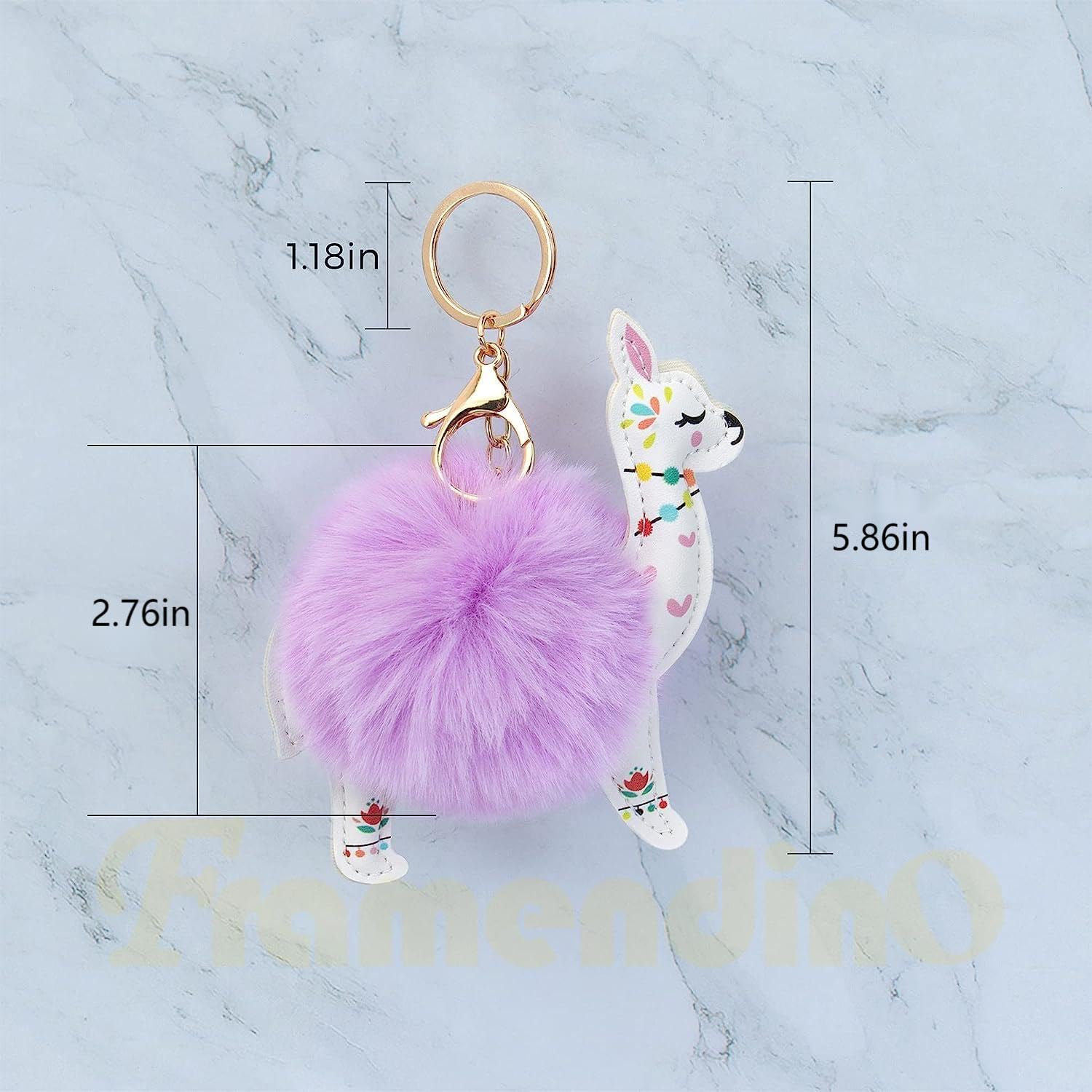 Framendino, 6 Pack Animal Pom Pom Keychain Cute Faux Fur Fluffy Fuzzy Keychain Ball for Girls Women Bag Accessories