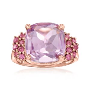 ross-simons 4.90 carat amethyst and .60 ct. t.w. rhodolite garnet ring in 18kt rose gold over sterling. size 9