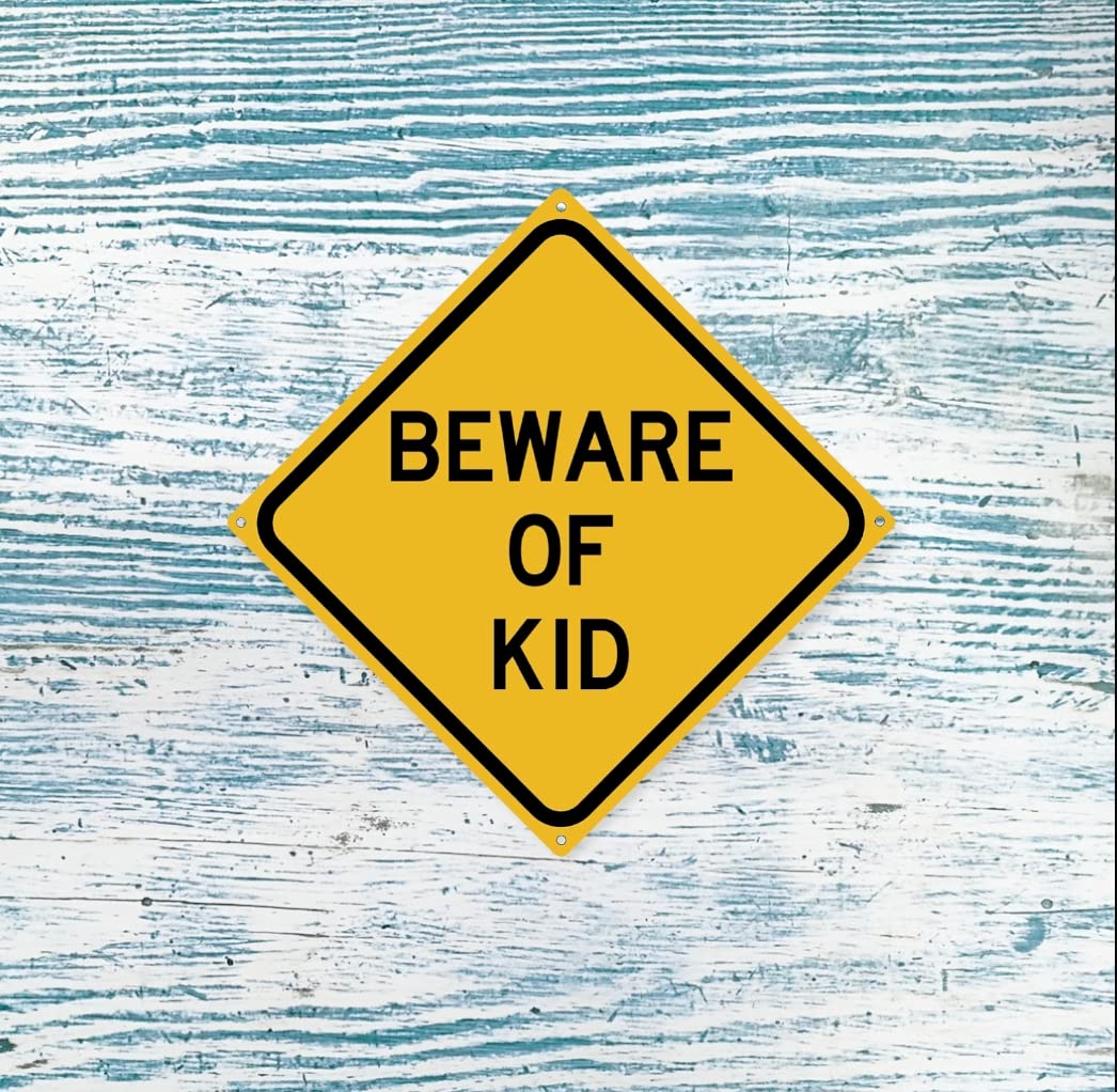 Toothsome Studios Beware of Kid 12" x 12" Funny Tin Sign Home Boys Girls Bedroom Decor