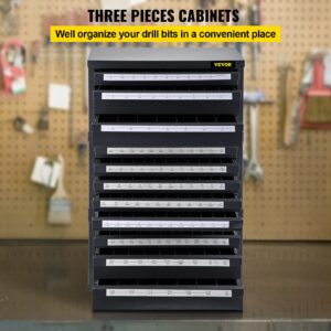 VEVOR Drill Bit Dispenser Cabinet Set, Three-Drawer for 1/16" to 1/2" & Letter Sizes A to Z, Five-Drawer Drill Bit Organizer for Wire Gauge Sizes #1 to #60, 3 Pieces