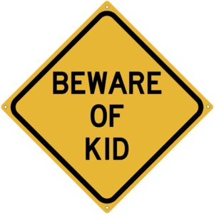 toothsome studios beware of kid 12" x 12" funny tin sign home boys girls bedroom decor