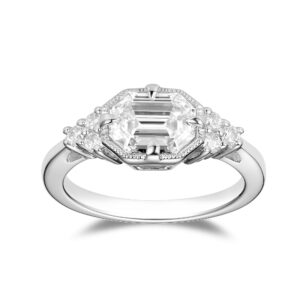 DovEggs Moissanite Engagement Rings for Women Center 2ct 6X8mm GHI Color Emerald Cut Moissanite Wedding Ring 14K Gold QUALITY Sterling Silver Anniversary Ring(GHI Colorless, 6.5)