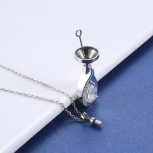 Teardrop Urn Necklace for Ashes - 925 Sterling Silver Blue Cremation Pendant Memorial Keepake Funeral Necklace Jewelry Gifts for Women Wife Mother (White)