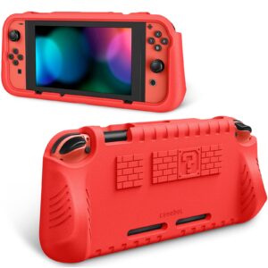 fintie kids case compatible with nintendo switch w/2 game card slots - [ultralight] [shockproof] protective cover with ergonomic grip, kids friendly grip case for switch console (red)