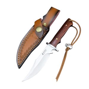 HUAAO 7.8’’ Fixed Blade Knife， 4.1’’ 7Cr13MoV Steel Blade Rosewood Handle, Full Tang Knife Hunting Knife with Sheath，Bowie Knife for EDC Outdoor Survival Camping Hiking