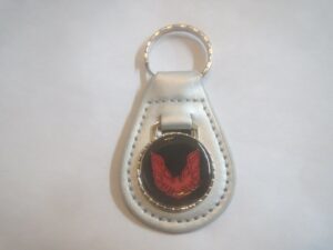 firebird or trans-am red bird logo leather keychain - silver