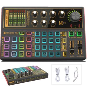 Sound Mixer Board, LED Light Voice Changer Sound Card with Multiple Sound Effects - Live Sound Card