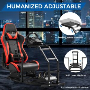 Hottoby Adjustable Sim Driving Simulator Cockpit with Red Seat Fits for Logitech/Thrustmaster G29,G920,G923&T300RS,Unobstructed Design for Both Legs Gaming Stand,No Steering Wheel,Handbrake & Pedal