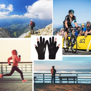 LSAMA Winter Cycling Gloves, 2-Fingerless Cycling Gloves Sport Running Bike Gloves, Mountain Biking Fishing Hunting Gloves, Driving Golf Gloves for Men Women