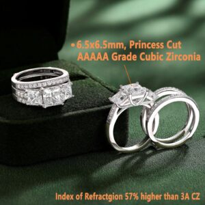 SHELOVES Three-Stone Princess Cut AAAAA Cz Wedding Ring Set Rings Enhancers 925 Sterling Silver Sz 8