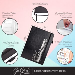 GoGirl Salon Appointment Book – Reservation Book for Beauty Salons, Spas, Hair Stylists, Estheticians – Appt Booking Planner, 7x10″ (Black)