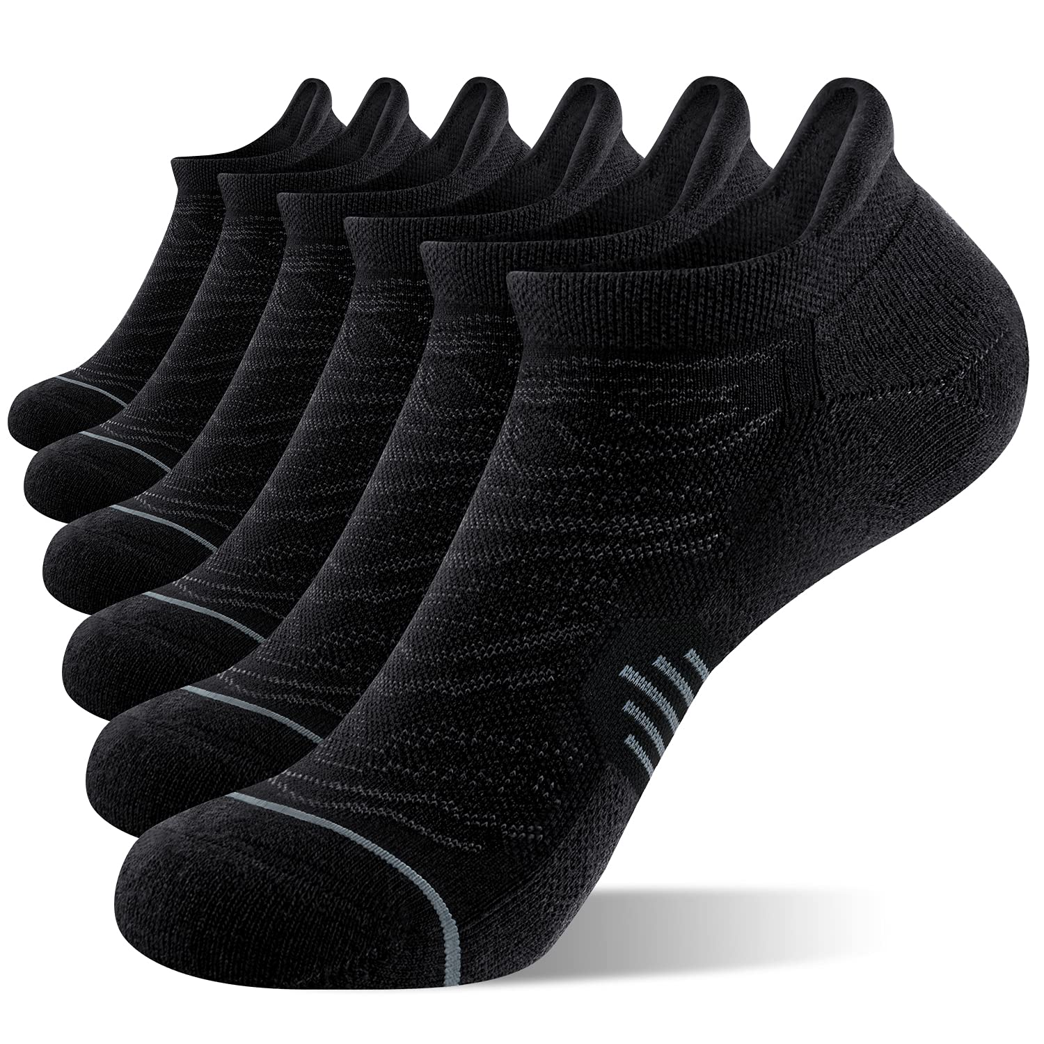 FITRELL 6 Pack Womens Ankle Running Socks Cushioned Low Cut Tab Athletic Socks, Black, Medium