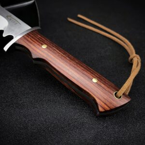 HUAAO 7.8’’ Fixed Blade Knife， 4.1’’ 7Cr13MoV Steel Blade Rosewood Handle, Full Tang Knife Hunting Knife with Sheath，Bowie Knife for EDC Outdoor Survival Camping Hiking