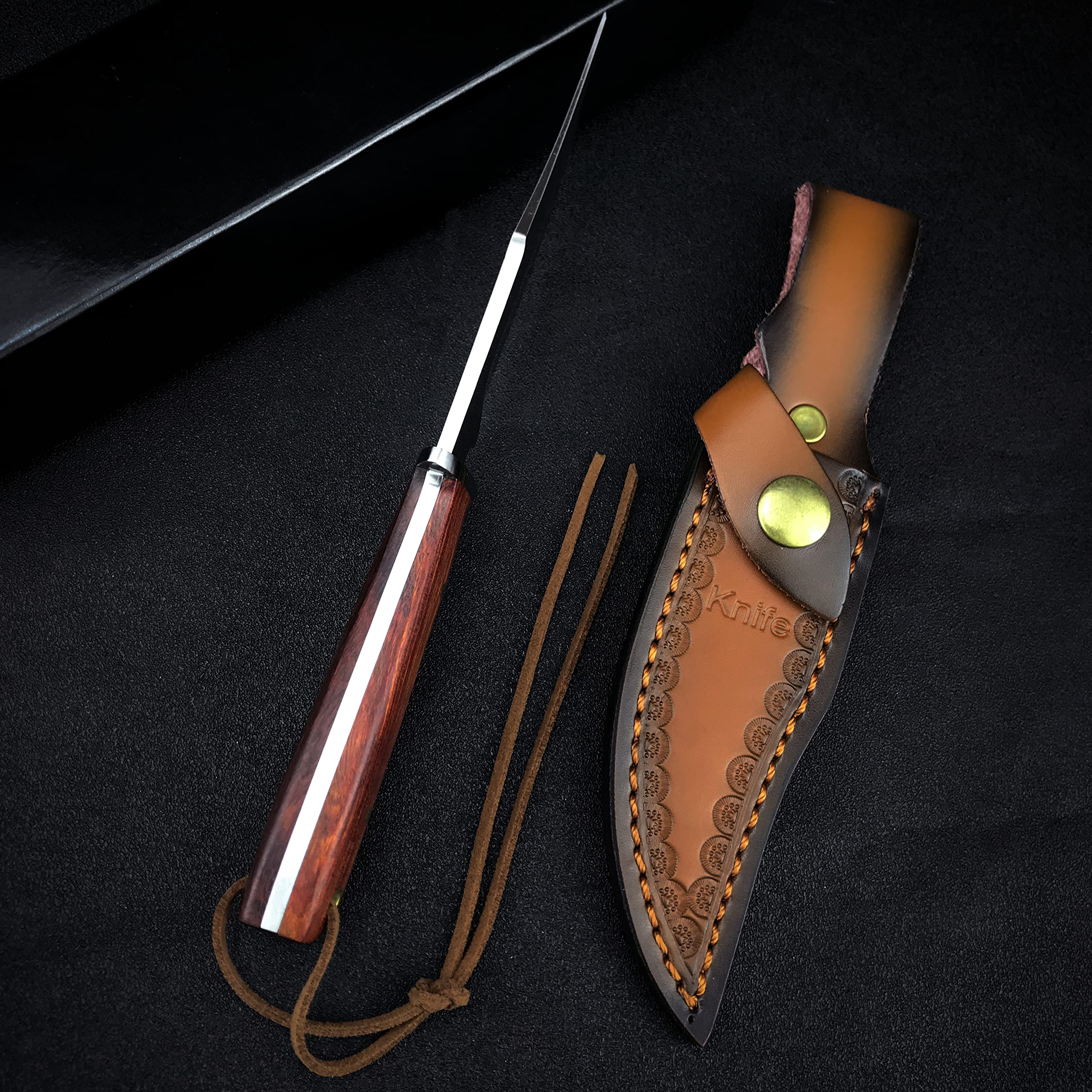 HUAAO 7.8’’ Fixed Blade Knife， 4.1’’ 7Cr13MoV Steel Blade Rosewood Handle, Full Tang Knife Hunting Knife with Sheath，Bowie Knife for EDC Outdoor Survival Camping Hiking