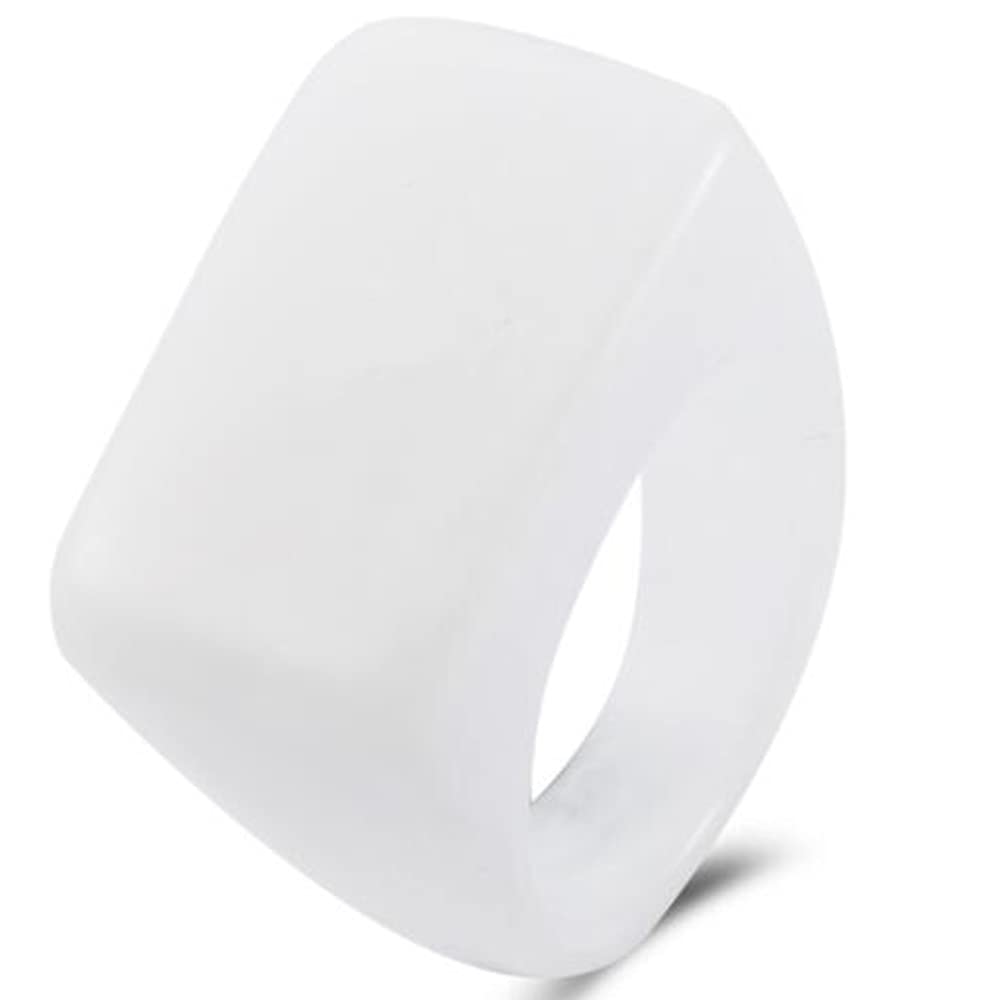 Simulated Jade Acrylic Resin Signet Style Wedding Statement Cocktail Party Holiday Ring (White, 8)