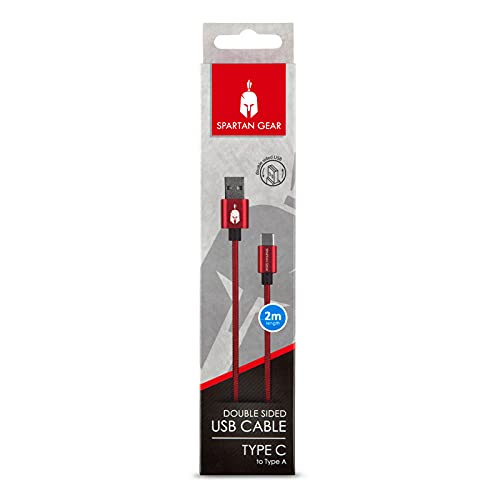 Spartan Gear - Double Sided USB Cable (Type C) (Length: 2m - Compatible With PlayStation 5Xbox Series X/Stabletmobile) (Colour: Red) [