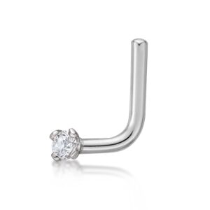 Lavari Jewelers 0.025 Carat Genuine Diamond L-Shape Nose Ring for Women in 14k White Gold 22 Gauge