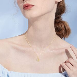 Solid 14k Gold Sunflower Heart Necklace for Wome, Real Gold Flower Necklace You are May Sunshine Necklace Love Jewelry Gifts for Wife, Mom, 16''-18''