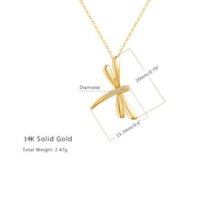 FANCIME 14K Real Solid Yellow Gold Necklace with Dragonfly Diamond Pendant Fine Jewelry Promise Anniversary Birthday Christmas Gifts for Her Women Adjustable Chain 16"+2"