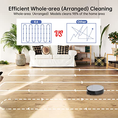 OKP K4 Robot Vacuum Cleaner, Super-Thin, 3600Pa Suction, 150Mins Runtime, Self-Charging Robotic Vacuum Cleaner, Work with Voice Controlled for Pet Hair, Carpets