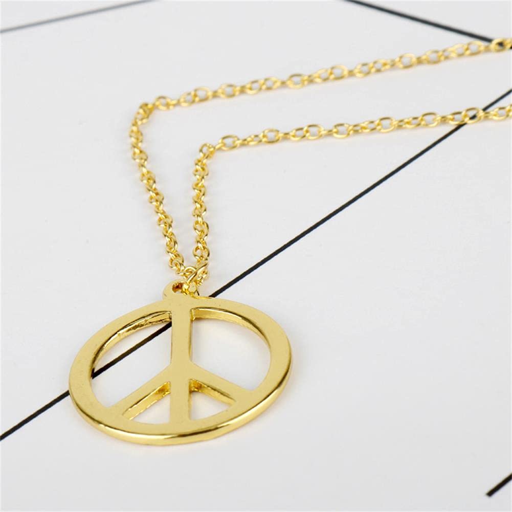 Peace Sign Necklace Hippie Style Love Peace Sign Hippie Pendant Necklace Hippie Party Dressing Accessories 1960s 1970s Jewelry for Women Men-gold