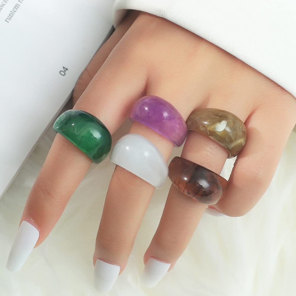 Acrylic Resin Plastic Imitation Jade Wedding Statement Cocktail Party Holiday Anniversary Ring (Green, 8)