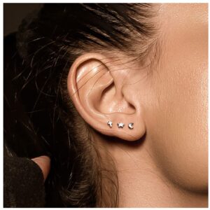 Pierced Owl 16GA Implant Grade Flat Crescent Moon Top Internally Threaded Solid G23 Implant Grade F-136 Titanium Flat Back Labret Monroe Lip Cartilage Helix Tragus Conch Ear Lobe Stud (Steel)