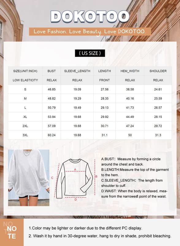 Dokotoo Womens Ladies Plus Size Cotton Basic Oversized Crewneck Long Tunic Sweatshirts for Women Long Sleeve Comfy Cozy Winter Fleece Pullover 2023 Fall Tops Casual Loose Fit Tees Shirts White M