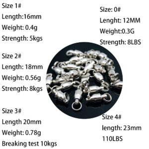 HTHYLURE 100 Pcs Ball Bearing Swivel with 2 Split Rings Fishing Snap Swivels Heavy Duty Connector High Strength Copper Stainless Steel Durability Solid Welded Rings Barrel Size 0#-4#