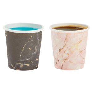 Sparkle and Bash 100 Pack Disposable 4 oz Paper Cups for Coffee, Espresso, Mouthwash, 4 Marble Designs